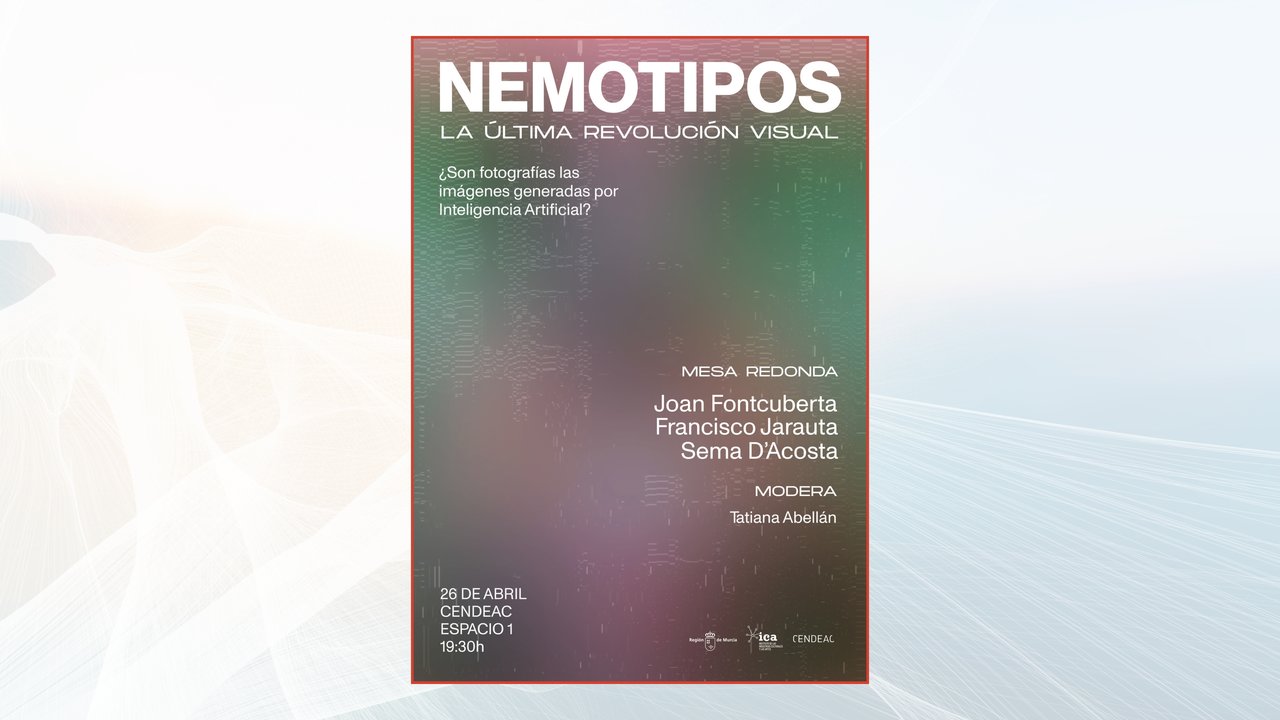Cartel de la mesa redonda 'Nemotipos: La última revolución visual ¿Son fotografías las imágenes generadas por Inteligencia Artificial?'