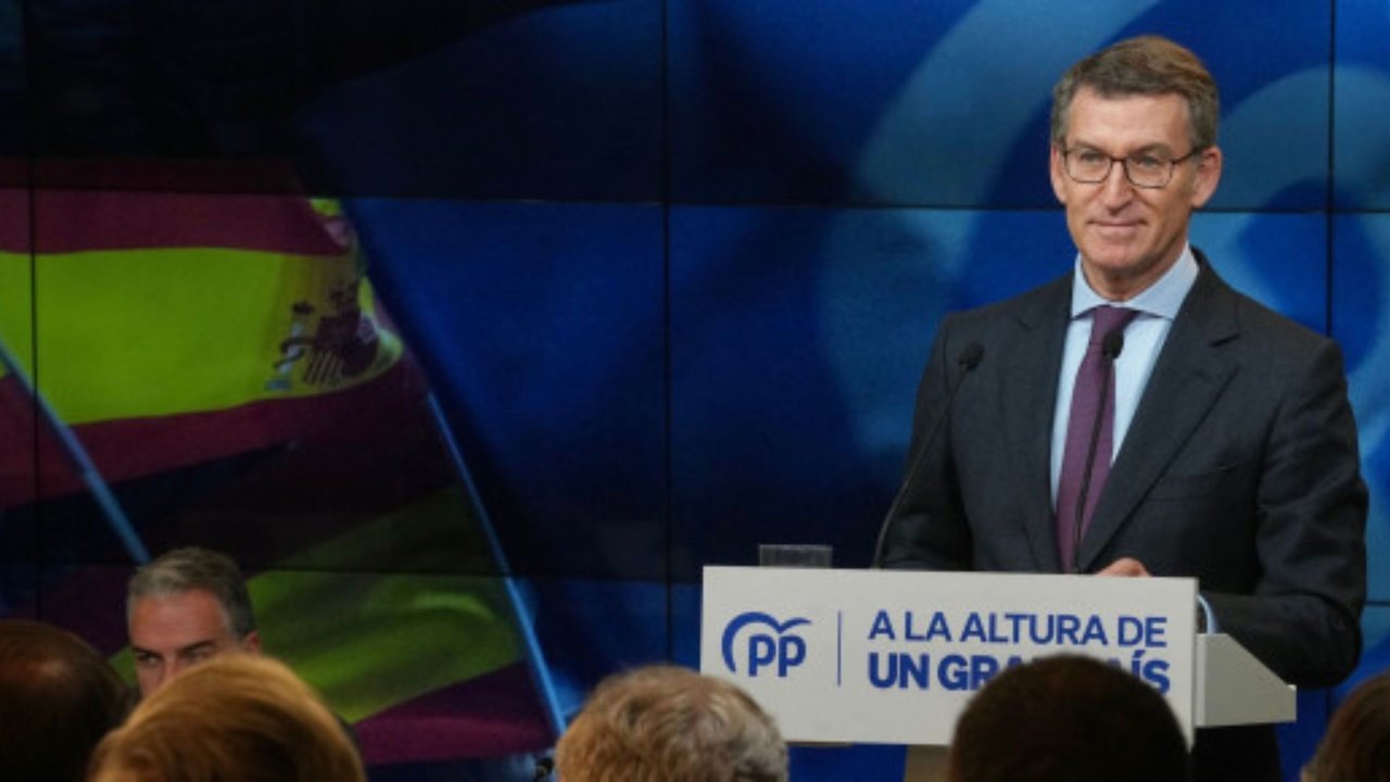 El líder del PP, Alberto Núñez-Feijóo, en su comparecencia de este lunes (Foto: PP)