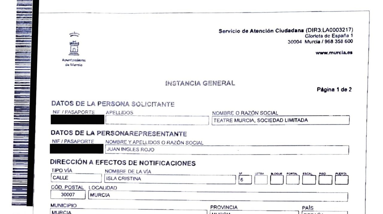 Fragmento de la solicitud de vado para Teatre firmada por Juan Inglés Rojo (foto: La 7)
