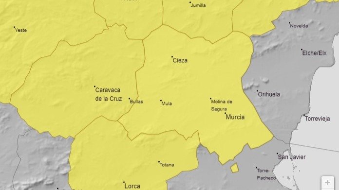 La AEMET emite avisos de nivel naranja y amarillo en gran parte de la Región (foto: AEMET)