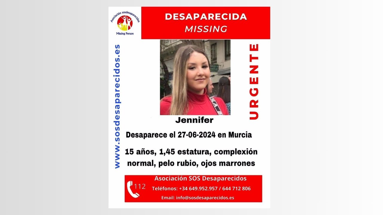 Buscan a una menor de 15 años desaparecida en Murcia desde el pasado jueves (foto: SOS Desaparecidos)