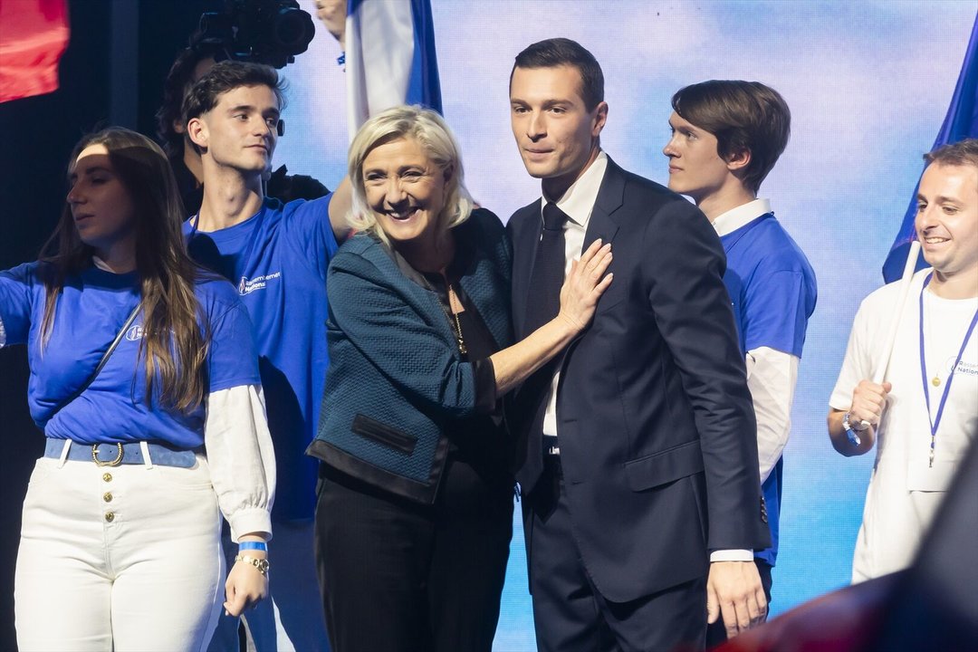 Imagen de archivo de Marine Le Pen y Jordan Bardella en un mitin de las legislativas del 30 de junio de 2024 (foto: EP)