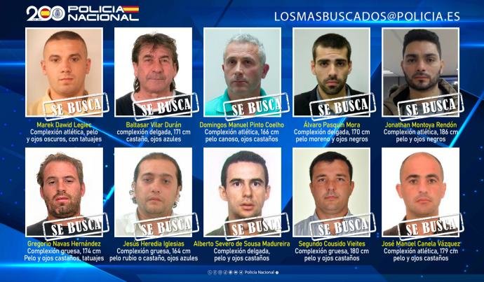 Los diez fugitivos más buscados por la Policía Nacional (foto: Ministerio del Interior)