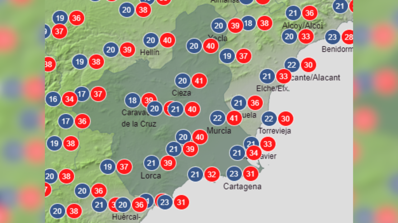 Mapa de las temperaturas máximas y mínimas este miércoles (AEMET)