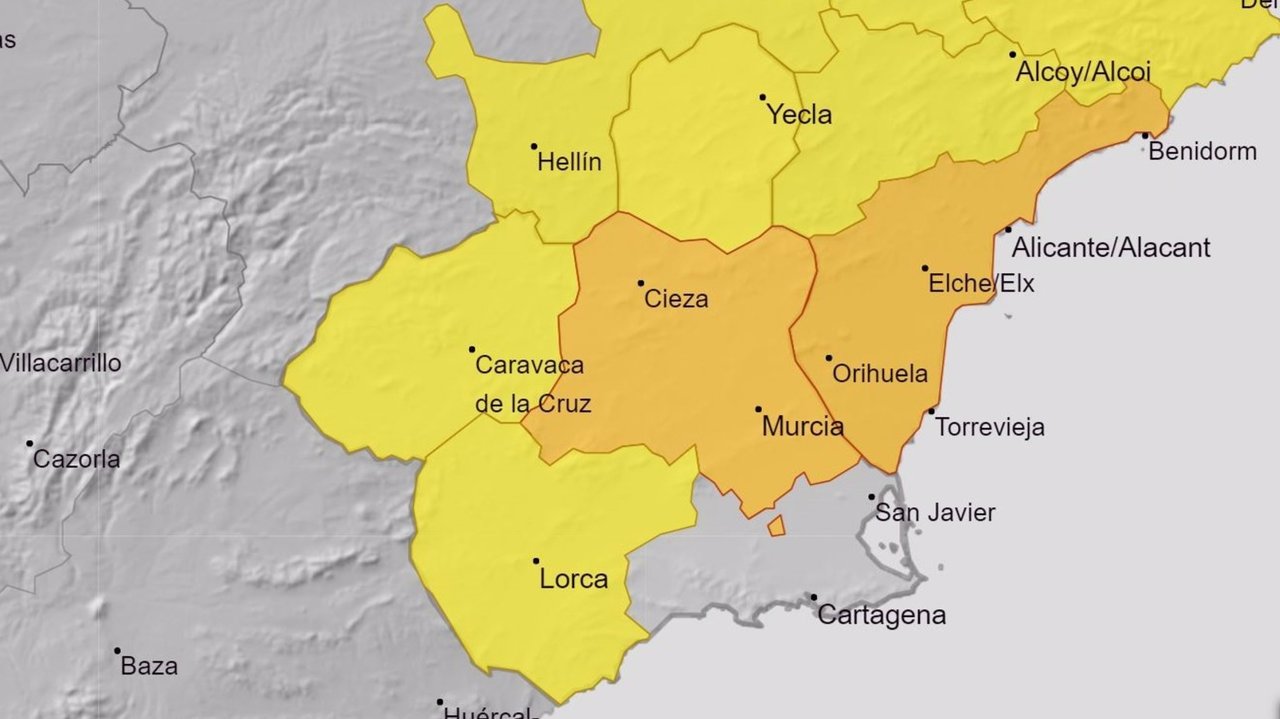 La AEMET activa para este lunes un aviso de nivel naranja por temperaturas de hasta 40 grados en la Vega del Segura (foto: AEMET)